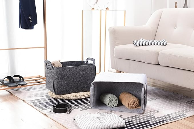 Storage Basket Felt Storage Bin Collapsible& Convenient Box Organizer with Carry Handles for Office Bedroom Closet Babies Nur