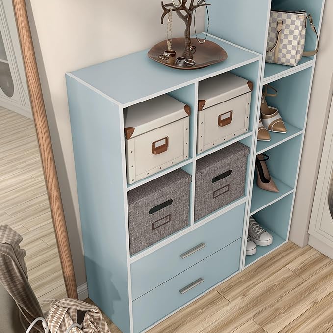 Homes: Inside + Out Apexa 4-Cube Storage Organizer Shelves, Stackable Wood Bookcase Fits Cubby Bins for Organization, Dorm Te