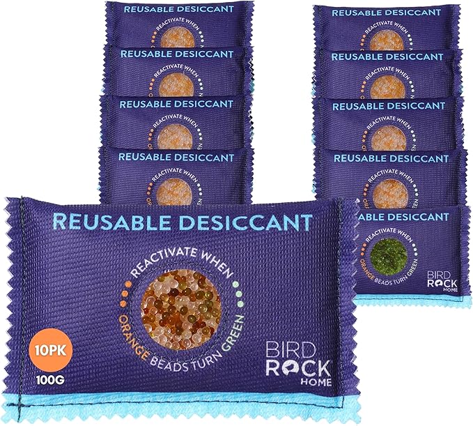 BIRDROCK HOME Reusable Desiccant Pack 100g (10-Pack) - Silica Gel Moisture Absorber & Humidity Control Packs for