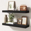 24 Inch Floating Shelves | 6.5 Inch Deep Black Floating Shelves Set of 2 | 24" W x 6.5" D Rustic Black Wood Wall Shelves with
