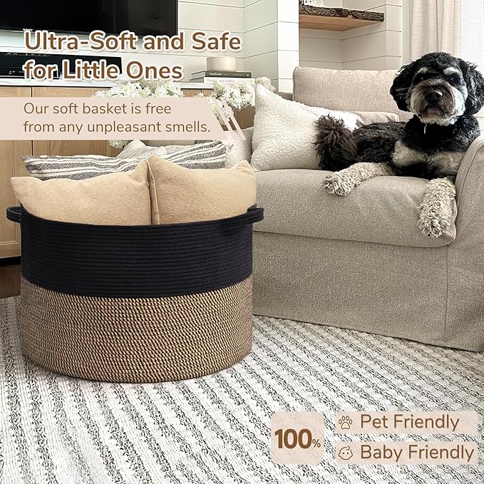 INDRESSME Large Storage Baskets for Organizing, 21.7 x 13.8 Blanket Basket Living Room Dog Toy Bin, Woven Laundry Basket for 