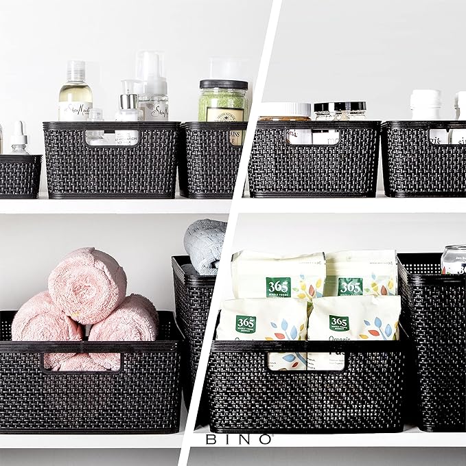BINO | Woven Plastic Basket | Large (Black), 3-Pack | THE JUTE COLLECTION | Home Organization, Space - Saving Storage, Stylis