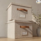 ZICOTO Decorative File Organizer Box Set of 2 - Collapsible Linen Filing Cabinets w/Handles Are Perfect to Store all Your Doc
