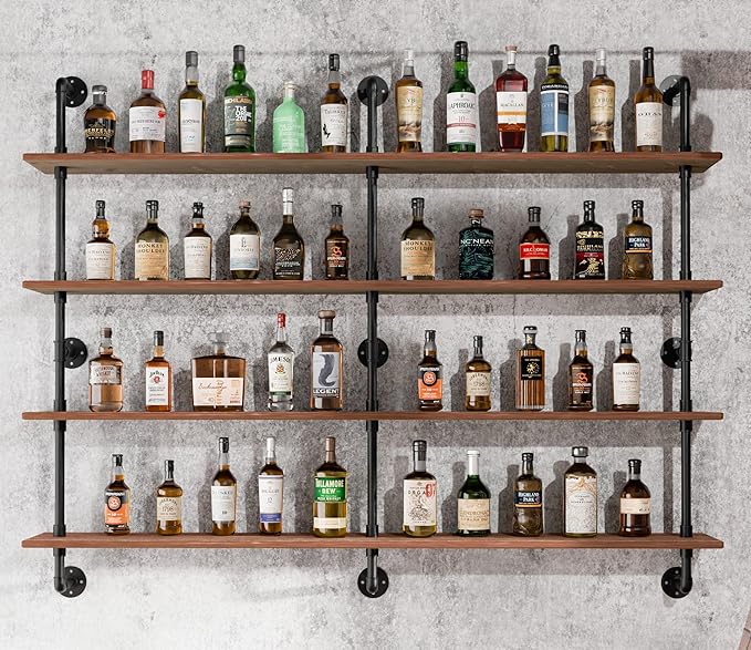 Floating Book Shelves for Wall 4 Tier 70 inch Bookshelf Industrial Pipe Shelving Shelves Bookcase Industrial Bookshelves Pipe