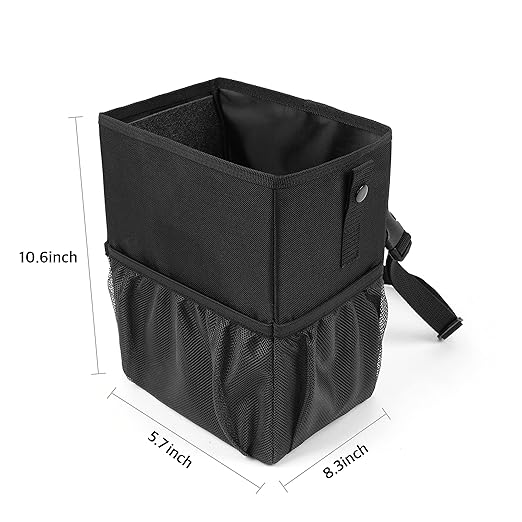 KMMOTORS Aladdin Car Trash Can Small with Mesh Pocket, Hanging Trash bin for car, Garbage Can with Trash Bags, Foldable car Trash can with Bag(Small Without Lid)