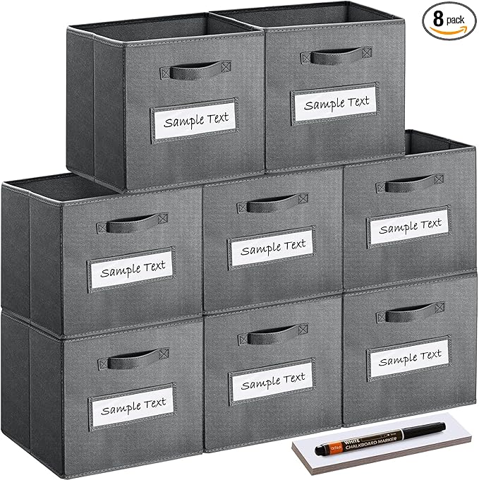 artsdi Fabric storage cubes (Set of 8) 11 Inch Cube Storage Bin, cube storage with 8 Labels Window Cards & a Pen, Foldable cu