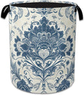 Vintage Blue Floral Laundry Basket Collapsible Laundry Hamper Clothes Toy Storage Bin for Bathroom Bedroom Room Decor 16" X 2