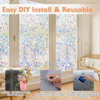 Hilarious Rainbow Window Privacy Film Glass Door Privacy Film Static Cling Tint Frosted 3D Decorative Window Film Sticker Privacy Decals Non-Adhesive Removable Stained Glass Film(27.55'' x 78.7'')
