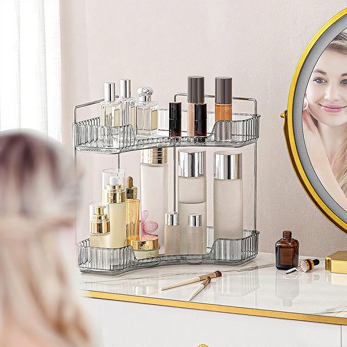 INVSSENE Corner Bathroom Countertop Organizer, 2 Tiers Vanity Trays for Counter, Makeup Organizers, Perfume Tray, Kitchen Spi