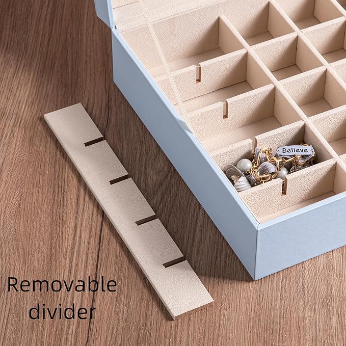 Frebeauty Earring Organizer Classic Jewelry Box 50 Slots Double Layer Jewelry Storage Case with 6 Necklace Hook and Bracelet 