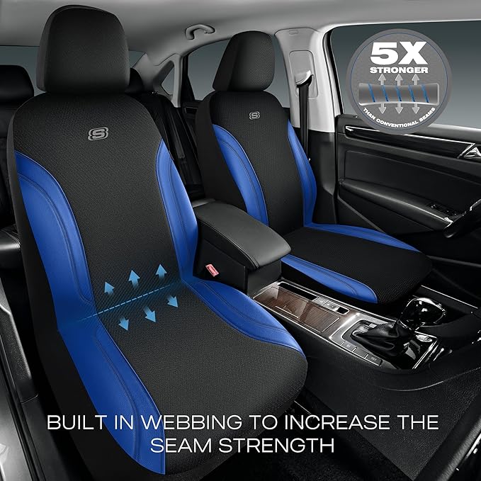 Skechers Car Seat Covers, Work Leather Seat Covers 5-Times Stronger Built-in Webbing, Oxford Fabric Seat Cover Full Sets, Air