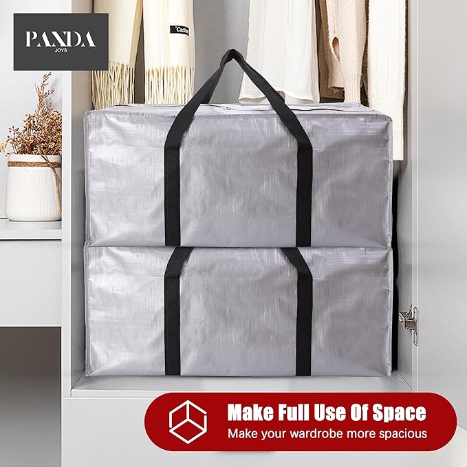 Extra Large Moving Bags with Zippers & Carrying Handles, Heavy-Duty Storage Tote for Space Saving Moving Storage, Fold Flat, 