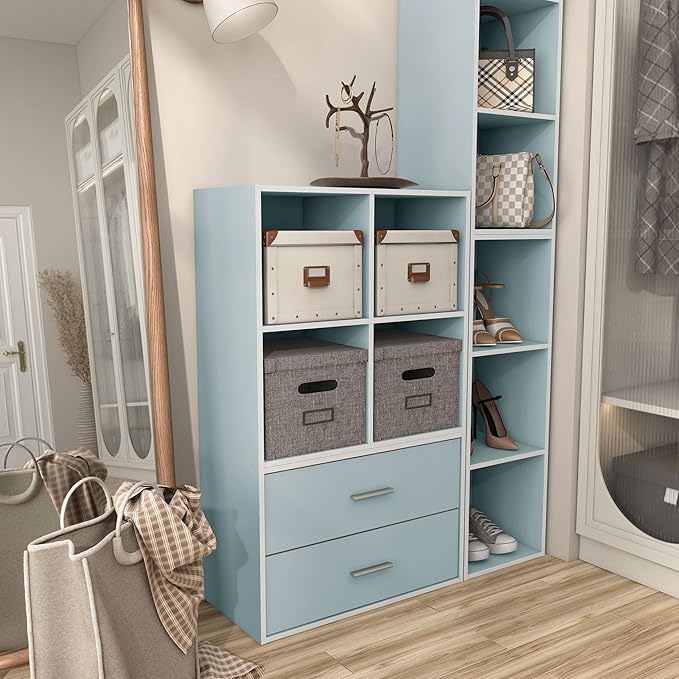 Homes: Inside + Out Apexa 4-Cube Storage Organizer Shelves, Stackable Wood Bookcase Fits Cubby Bins for Organization, Dorm Te
