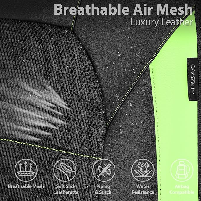 CAR PASS Leather Car Seat Covers Front Seats only, with Air Mesh Front Seat Covers Breathable, Cool Automotive Seat Covers 2 