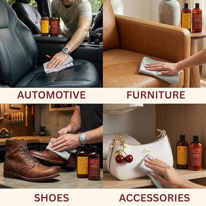 Leather Honey Conditioner and Cleaner Bundle with 8oz Conditioner, 16oz Spray Cleaner with UV Protectant, and Application Clo