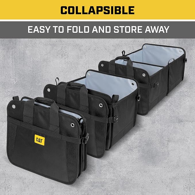 CAT FlexTrunk Car Trunk Organizer Storage - Collapsible Dual-Compartment Automotive Adjustable Pockets Expandable Sturdy Multipurpose