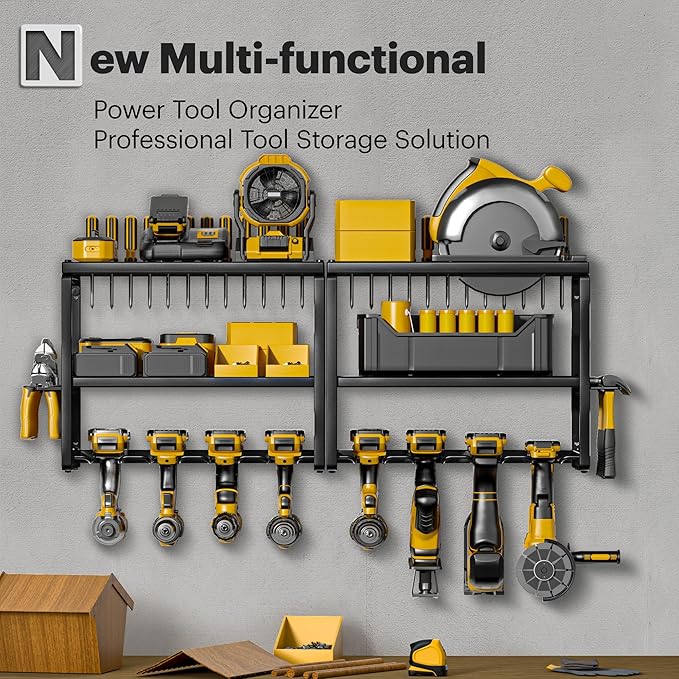Spampur Power Tool Organizer, 15 Min Fast Assembly, 8 Slots 3 Layer Heavy Duty Metal & Max 150lb load Cordless Power Dill Hol