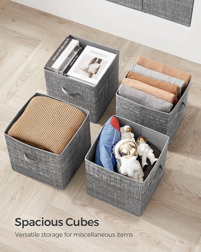 SONGMICS Storage Cubes, 13-Inch Non-Woven Fabric Bins with Double Handles, Set of 6, Closet Organizers for Shelves, Foldable,