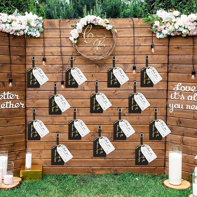 Sweetude 48 Sets Leather Luggage Tag Bulk and So The Adventure Begins Luggage Tags with Name Card for Wedding Bridal Shower B
