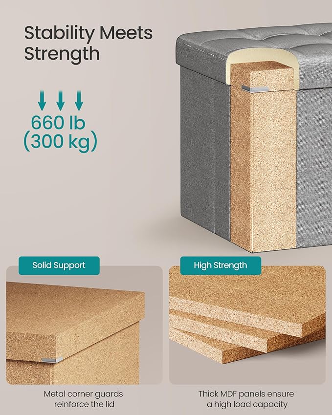 SONGMICS MAZIE Collection - 30 Inches Folding Storage Ottoman Bench, Ottoman Foot Rest, End of Bed Bench, Storage Chest, Load