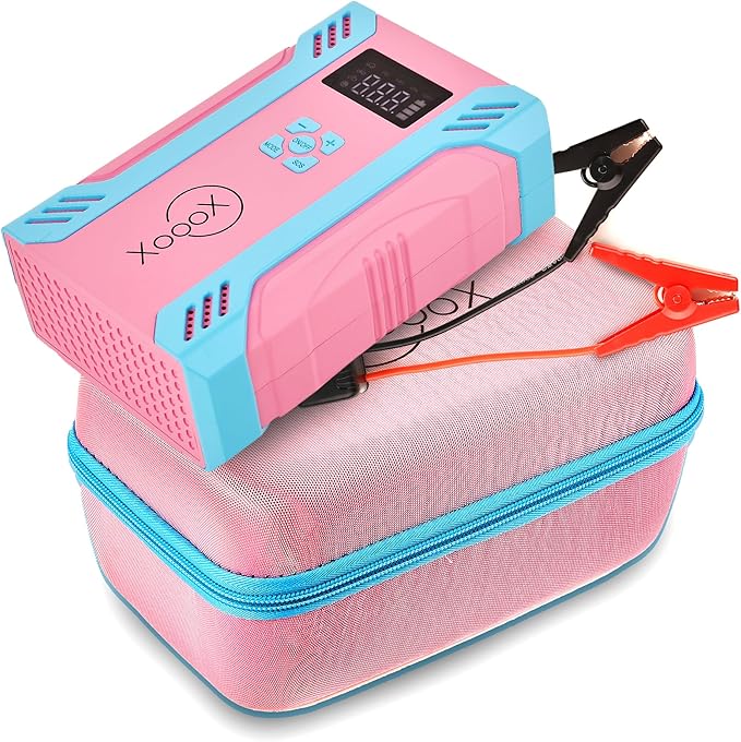 XoooX A17 Portable Car Jump Starter Kit with Built-in Tire Pump; Jumper Cables with 12V Jump Start Battery Pack; Portable Battery Charger for USB/USB-C Devices; LED Light and Hard Case