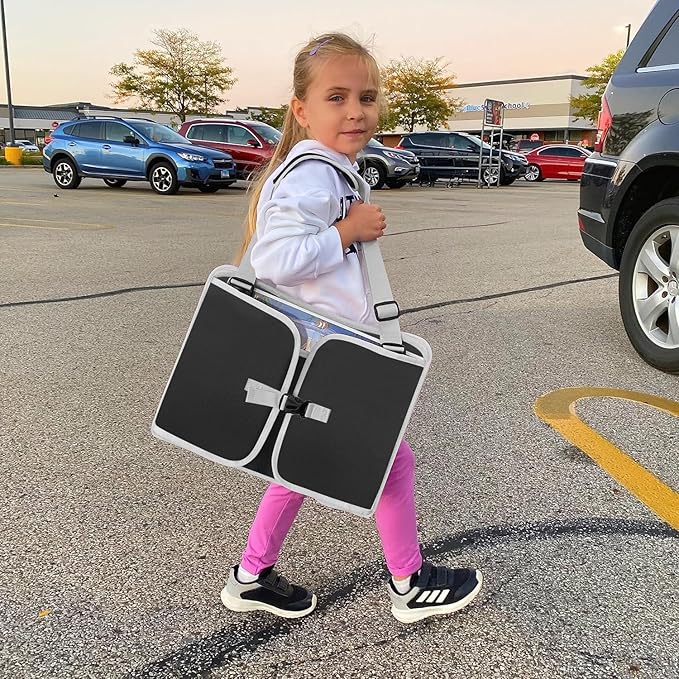 MENZOKE Kids Travel Tray for Toddler Car Seat, Toddler Gift for Boy Activities with Dry Erase Board & iPad Holder Stand, Road