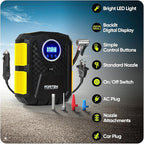 FORTEM Tire Inflator Portable Air Compressor, Air Pump for Car Tires and Bikes, Car Tire Pump w/Auto Shut Off, 150 PSI, 110V AC 12V DC, LED Light, Carrying Case, for Men, Women