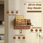 Rebee Vision Pine Wood Key Holder Wall Mount - Key Holder for Wall with Mail Slot Can Store Letters and Papers - Rustic Farmh