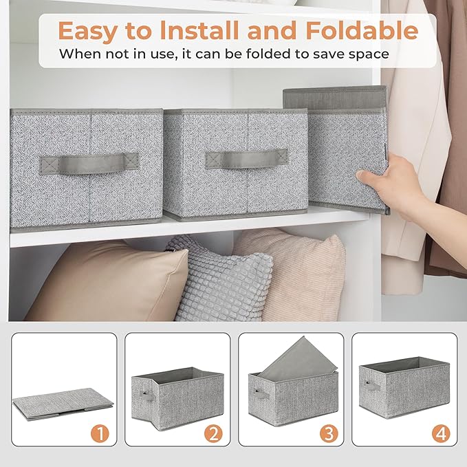 GRANNY SAYS Small Closet Storage Bins for Shelves, Storage Basket with Handles, Collapsible Storage Boxes, Decorative Organiz