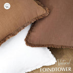 Foindtower Set of 2 Decorative Linen Fringe Throw Pillow Covers Boho Farmhouse Cushion Cover with Tassels Accent Pillowcase f