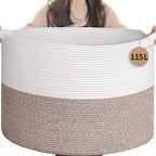 INDRESSME 115L Extra Large Blanket Basket, Soft Cotton Rope Storage Basket for Organizing, Home Decor, Toys, Laundry & Towels