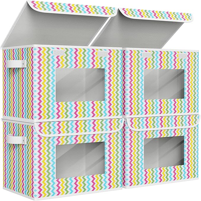 Univivi Fabric Foldable Storage Boxes [4-Pack] Large Collapsible Stackable Storage Bins with Lids, Closet Organizers and Stor