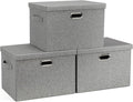 Graciadeco Large 17" 36 Quart Collapsible Stackable Storage Bins with Lids, 3 Packs Grey Linen Fabric Closet Boxes with Lids,
