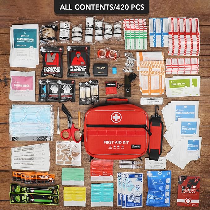 430 Piece First Aid Kit, Well-Organized Premium Waterproof Compact Trauma Medical Kits for Any Emergencies, Ideal for Home, O