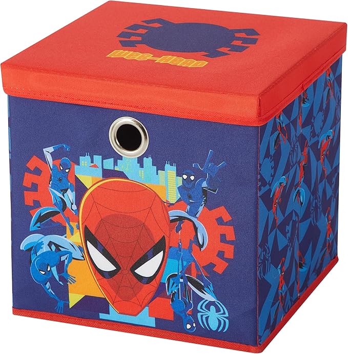 Idea Nuova Marvel Spiderman Collapsible Fabric Storage Cube,10” Organizer Bin with Lid for Bedroom, Playroom, and Closet