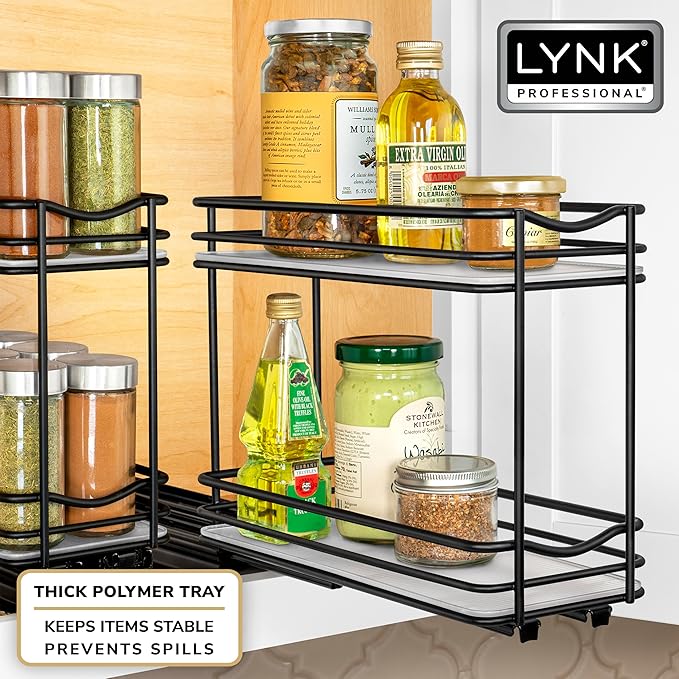 LYNK PROFESSIONAL® Pull Out Spice Organization for Cabinets - 4-3/8 inch Wide – Spice Rack for Inside Cabinets, Slide Out Spi