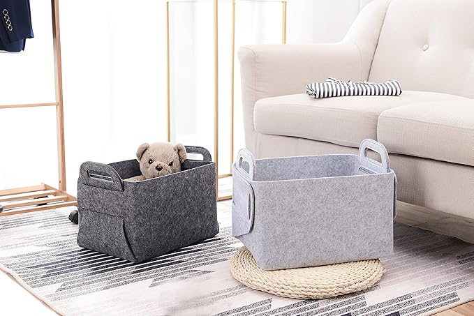 Storage Basket Felt Storage Bin Collapsible& Convenient Box Organizer with Carry Handles for Office Bedroom Closet Babies Nur