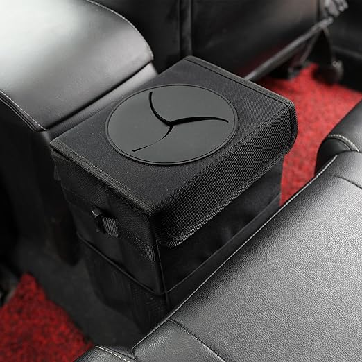 Car Garbage can with lid Leak Proof Vehicle Trash Can 3 Storage Pockets Hanging Waterproof car Trash Bag for SUV Black
