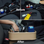 IOKONE Coin Side Pocket Console Side Pocket Leather Cover Car Cup Holder Auto Front Seat Organizer Cell Mobile Phone Holder (Beige)