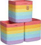 NaturalCozy Storage Cubes 11 Inch Cotton Rope Woven Baskets for Organizing, 3-Pack | Cube Storage Bin | Square Storage Basket
