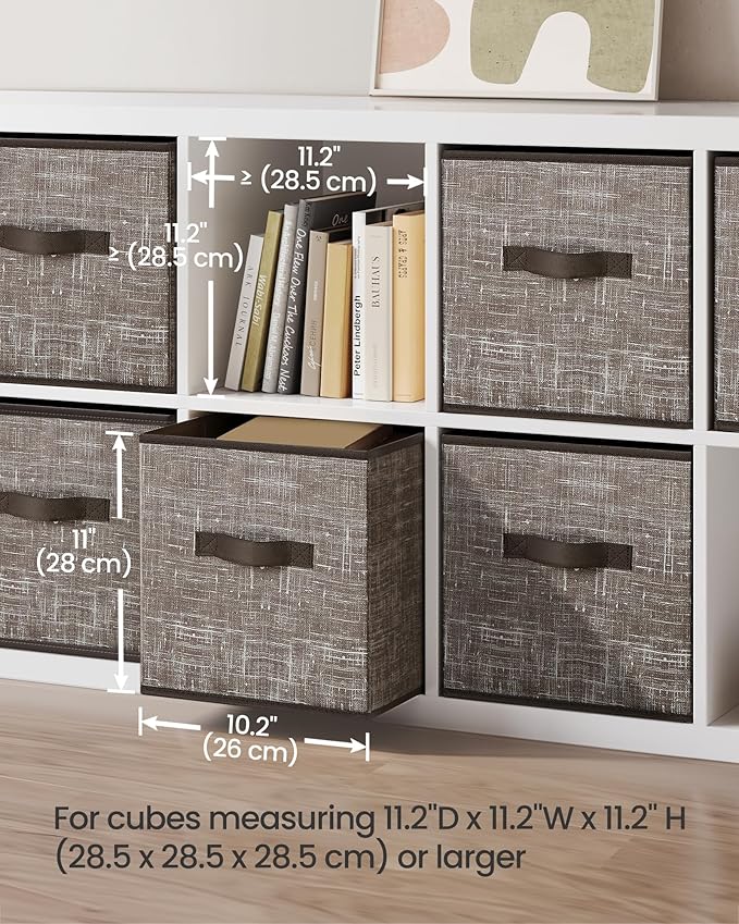 SONGMICS Storage Cubes, 11-Inch Non-Woven Fabric Bins with Double Handles, Set of 6, Closet Organizers for Shelves, Foldable,