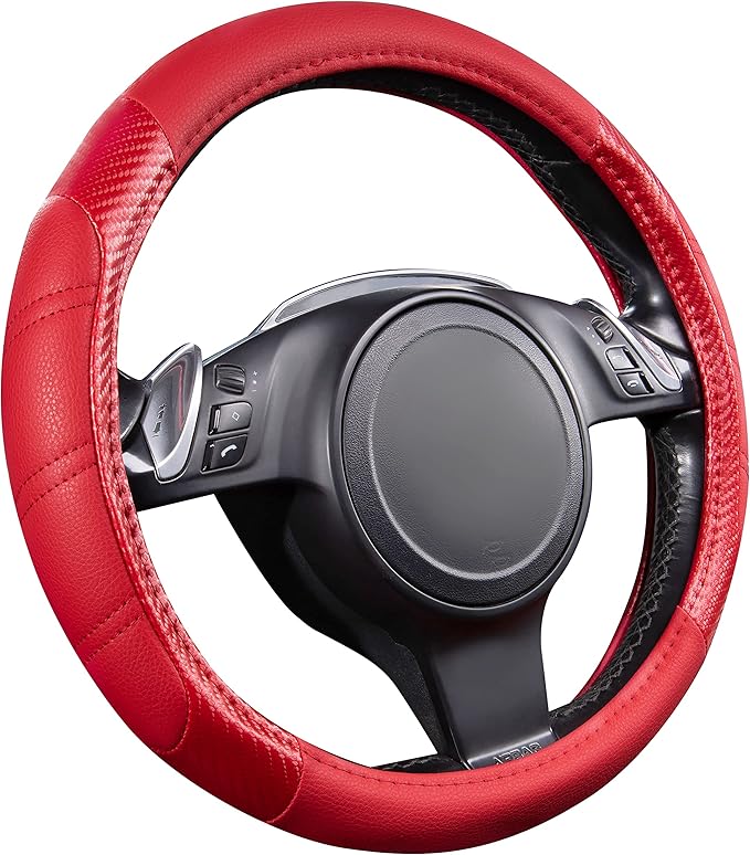 CAR PASS Line Rider Microfiber Leather Sporty Steering Wheel Cover 14.5-15 inch Universal Fits for 95% Truck,SUV,Cars, Anti-S