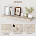 40 Inch Floating Shelves, 3D Textured Wood Grain, 40"x9.25"x1.5" Inch Deep Floating Shelves for Wall, Wooden Shelves for Bath