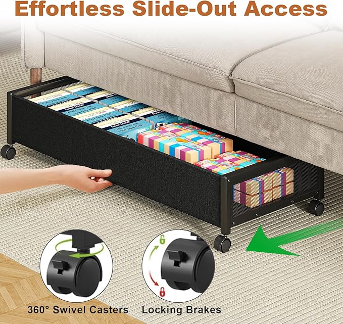 2 Pack Under the Bed Storage Containers,36 inch Long Underbed Storage with Wheels,7.3 inch Height Under Bed Shoe Storage,Larg