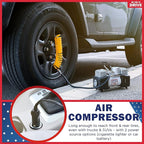 Tire Inflator Portable Air Compressor with Tire Repair Kit – Car Emergency Kit & 12V DC Dual Cylinder Air Pump for Cars, 150 PSI Tyre Pump with Tyre Pressure Gauge, and Car Accessories Air Pump
