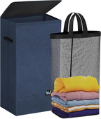 WTREE Laundry Hamper with Lid, Reinforced Sturdy Clothes Hamper with Anti-Puncture Base, Large Collapsible Laundry Basket wit