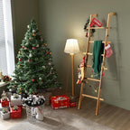 ZUNTO Blanket Ladder with Top Shelf for The Living Room - 67in Decorative Wooden Blanket Holder, 5 Tier with Side Hooks for H