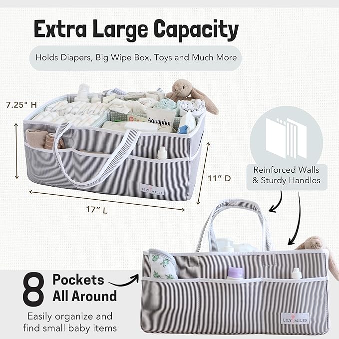 Lily Miles Baby Diaper Caddy - Organizer Tote for Infant Boy or Girl - Baby Shower Basket - Nursery Must Haves - Registry Fav