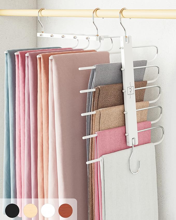 MORALVE Pants Hangers Space Saving - 4 Pack European Beechwood Scarf and Jean Hangers - Closet Organizer and Space Saver Pant
