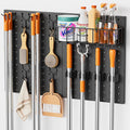 Broom Holder Wall Mount, Peg Board Wall Organizer with Mop Hanger Gripper Hooks Basket, Laundry Room Organization and Storage